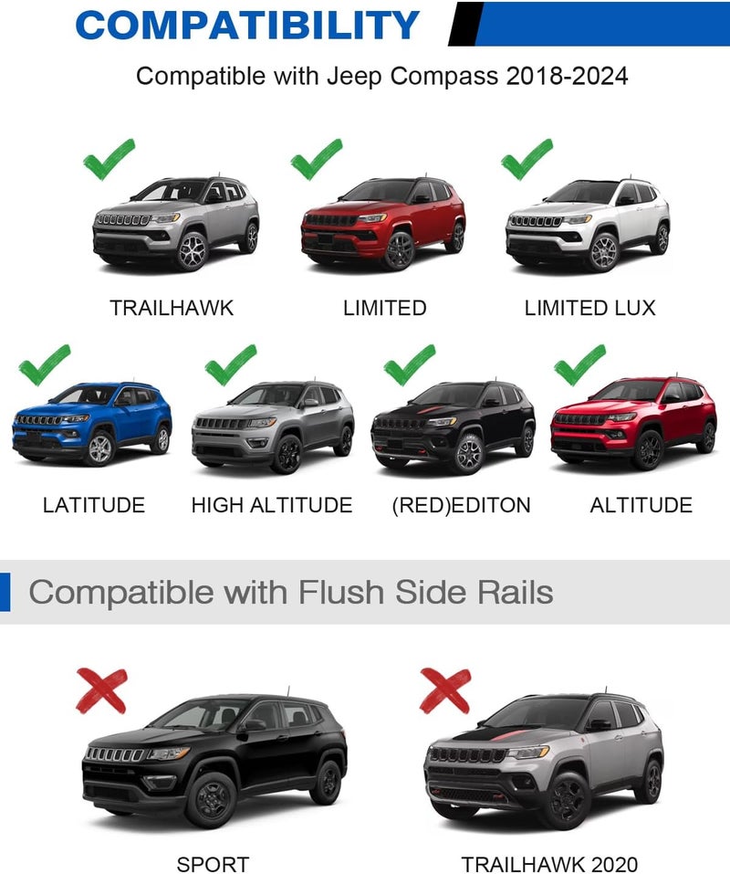 wonderdriver Roof Rack Cross Bars 220lbs Compatible with Jeep Compass 2018-2026,Heavy Duty All-Metal Aluminum Roof Rails Crossbars Cargo Canoe Black Rooftop Cargo Carrier Luggage. - Image 2